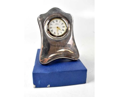 An Elizabeth II hallmarked silver clock, R. Carr, Sheffield 1997, height 12cm.