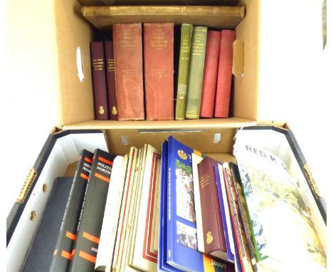 Two boxes of military books, mostly relating to the Lancashire Regiment, to include 'The Kingsmen', 'The History of the Thirt