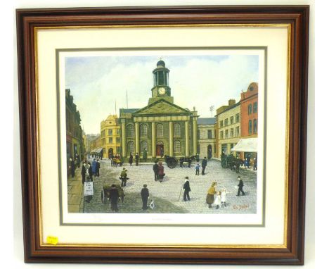 X TOM DODSON; a limited edition coloured print, 'The Old Town Hall', no.467/850, 37 x 43cm, framed and glazed.37 x 43cmThis l