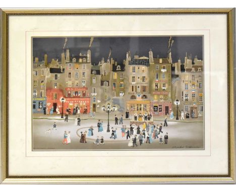 X MICHEL DELACROIX (French b. 1933-); coloured lithograph of a busy street scene, 31 x 42cm, framed and glazed.31 x 42cmThis 