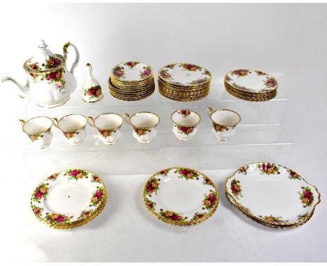 ROYAL ALBERT; an 'Old Country Roses' part tea set for six place settings, comprising teapot, two cake plates, cups, saucers, 