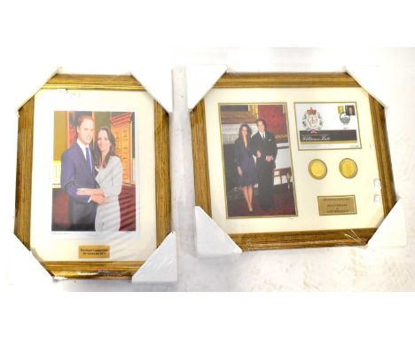 A framed montage of first day cover, commemorative coins and limited edition photographic print of the Royal Union 2011 Princ