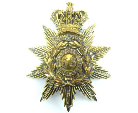 A Shropshire 53rd Regiment brass officer's helmet plate.