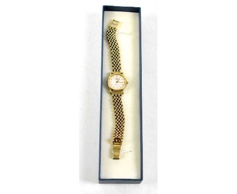 LONGINES; a 'Presence' 9ct gold wristwatch, the cream dial set with baton numerals, case stamped '9K 375 No.24540065', on a m