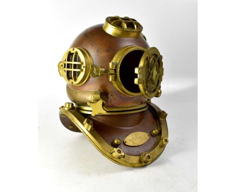 A copy brass and copper US Navy diving helmet Mk IV.