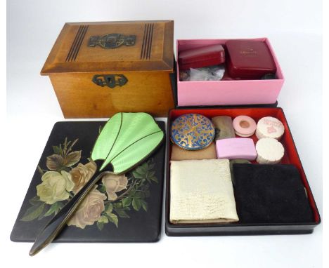 Various collectibles to include an Art Deco hand mirror, various items of costume jewellery, gold plated fob watch and chain,