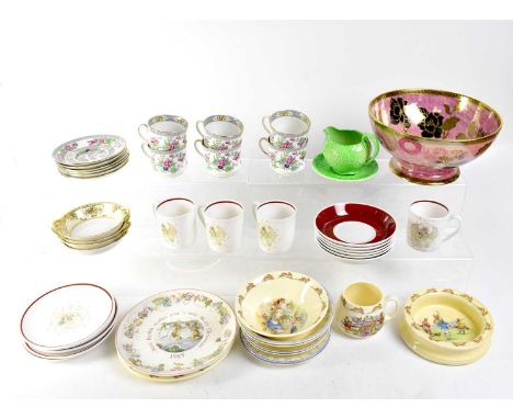 A mixed lot of ceramics to include Susie Cooper 'Orchid' pattern coffee cups, saucers and side plates, Royal Doulton Bunnykin