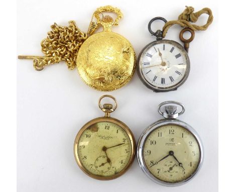 Four various pocket watches to include a Thomas Russell &amp; Sons Liverpool gold plated open face crown wind pocket watch, a