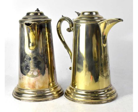 A pair of plated ecclesiastical ewers, engraved to the front in Celtic design 'Princes' Road UP Church 1865', (The Welsh Chur