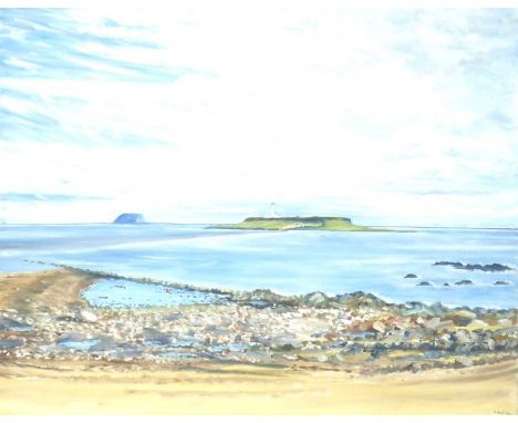 X STEPHEN HUNT (British b. 1939-d. 2022); oil on canvas, 'The Pladda Light, Arran - Storm Approaching', signed lower right, d