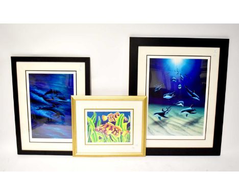 X ROBERT WYLAND (American b. 1965-); limited edition colour lithograph, depicting dolphins swimming, signed and numbered 41/4
