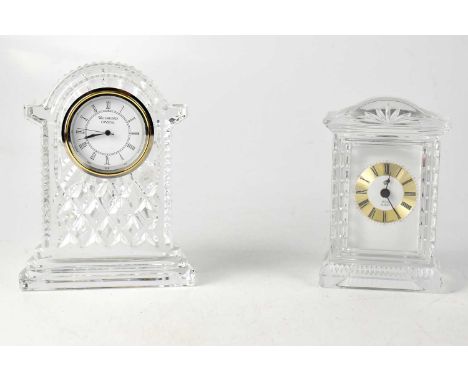 A Waterford Crystal mantel clock, height 19cm, the dial set with Roman numerals and a boxed Royal Albert crystal mantel clock