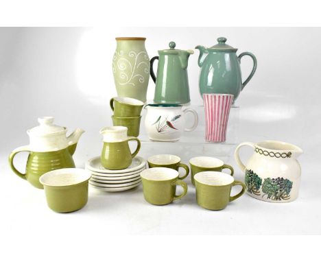 A mid-20th century J G Meakin green ground stoneware coffee service comprising six cups, saucers, coffee pot, milk and sugar,