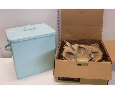 A vintage breadbin and glass punch set 