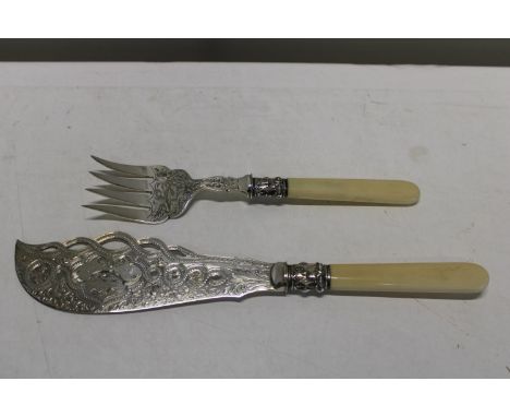 A silver plated fish knife and fork set 
