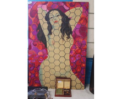 A hand painted oil on board of female form and a set of adult themed playing cards. Postage unavailable 