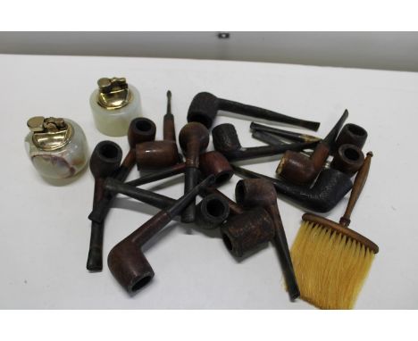 A job lot of vintage wooden smoking pipes and other smoking related items 