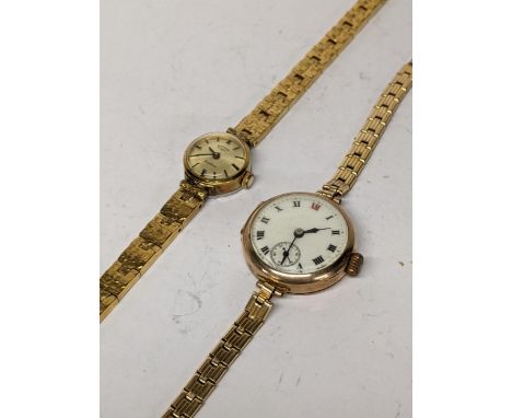 An early 20th century 9ct gold ladies manual-wind wristwatch on a gold plated bracelet, together with a ladies Rotary manual-