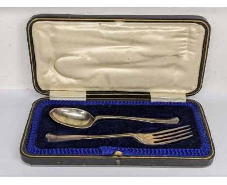 AN early 20th century cased silver Christening fork and spoon, 66.7gLocation: 