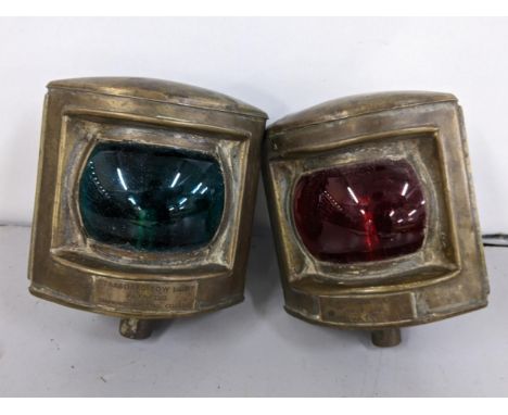 Two ships brass navigation lamps, the brass plates inscribed 'Starboard Bow Light' and 'Port Bow Light'Location: 