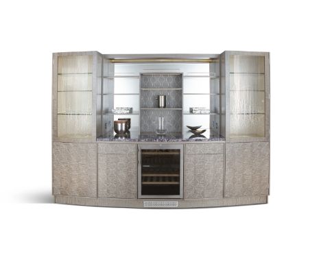 ZELOUF &amp; BELL Four Seasons Cocktail Cabinet. A luxurious custom freestanding bow-fronted cocktail cabinet, incorporating 