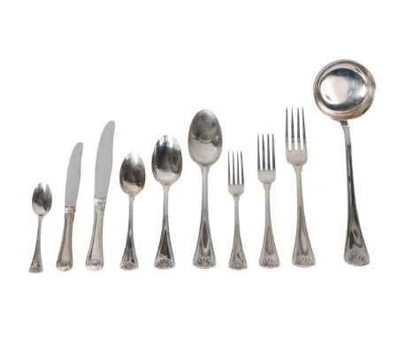 An eighty-seven piece Italian 800 standard silver canteen of cutlery, Ricci Argentieri, Alessandria province, moulded scallop