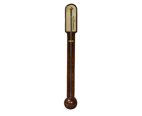A mahogany and cross banded stick barometer by J.Baddely, 19th century,  the brass indicator plate signed J.Baddely Albrighto