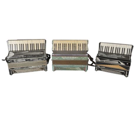 A Joprani Settimio piano accordion, with black and hobnail finish, 42cm wide, together with a Soprani Castelfidardo Italia ac