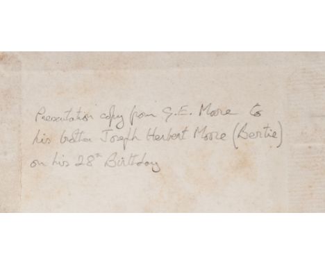 Moore(George) Principia Ethica, first edition, a family copy inscribed by the author on half title “J.H.Moore with love from 