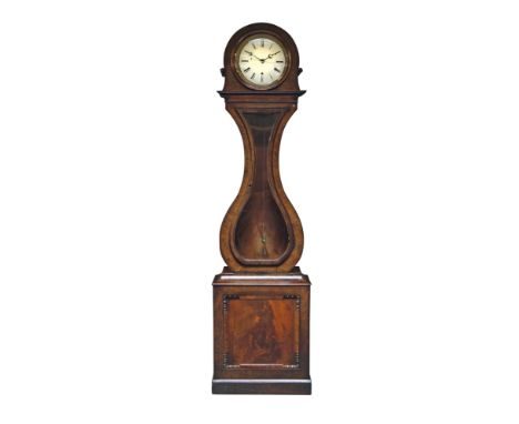 A Scottish mahogany regulator long case clock, mid 19th century, with rounded hood and hour glass form trunk, the glazed door