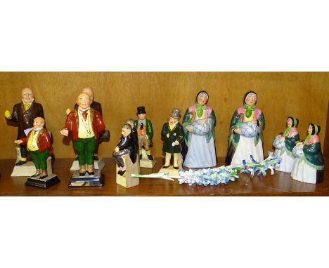 Thirteen Royal Harvey ceramic Dickensian figures,&nbsp;13-19cm high and other ceramics. 