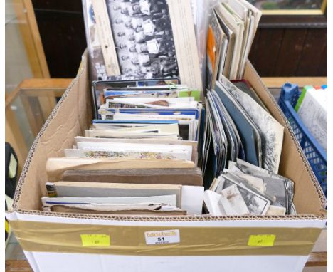 Box of vintage postcards, magazines, photographs, books, ephemera, etc