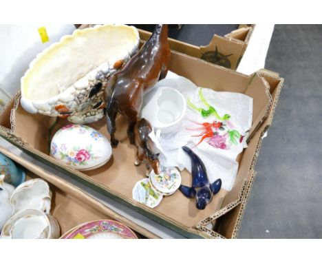 Beswick horses, Murano style glass animals, Wellow Pottery seal, Wade Whimsies, Sylvac pebble planter etc