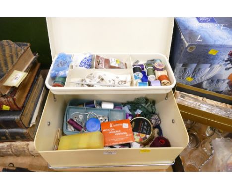 Vintage Mothercare sewing box containing threads and sewing accessories 