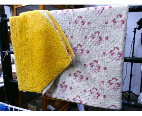 Floral patterned vintage quilt, yellow to reverse