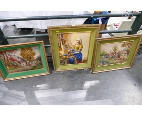Three framed convex tapestry pictures