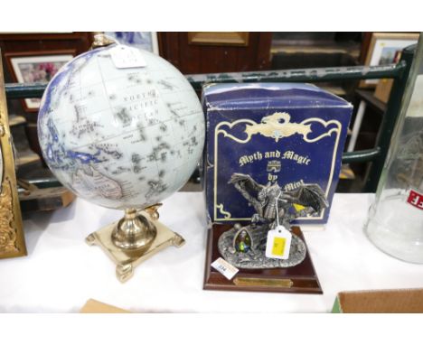 Desktop globe and Myth and Magic Danbury Mint dragon ornament 