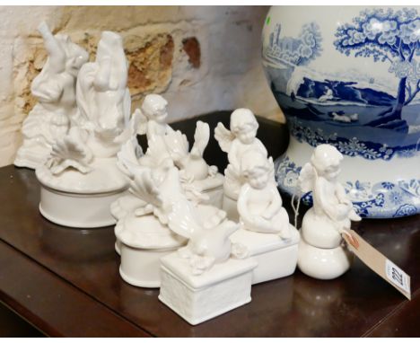 Ten small white porcelain trinket boxes 