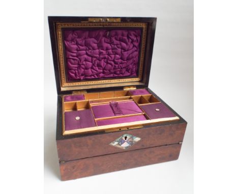 Victorian mother of pearl inlaid walnut writing box with trinket drawer inside 