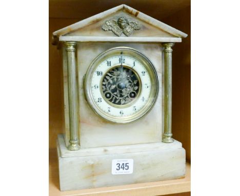 Victorian white marble mantle clock in an architectural style case