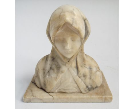 Small 19th Century marble head and shoulders portrait sculpture of a female - measures 17cm high  Damage to the base, general
