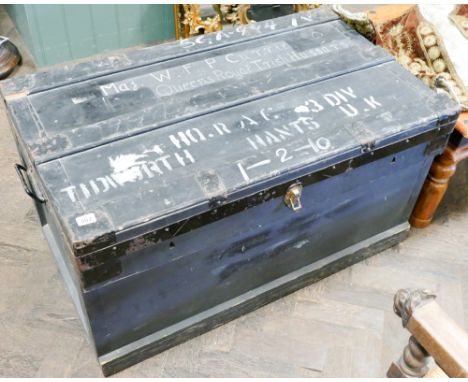 Marshals travelling trunk - Major F. P. Currie, Queens Royal Irish Hussars  internal label missing, no keys, lock not working