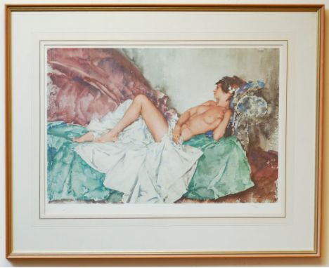 Limited Edition Russell Flint print of a nude reclining on a day bed - Limited Edition no. 354 of 850.  Image approx 40 x 60c