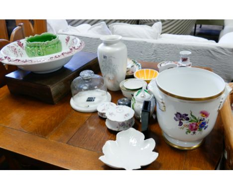 Toilet bowl, cutlery box, vases, jardiniere, bowls, teapot and sundries