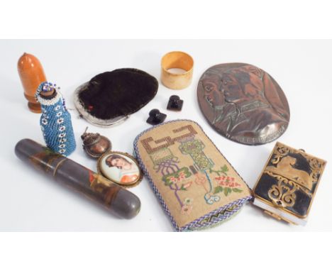Assorted collectables to include Venetian notepad, copper panel, cigar holder etc. 