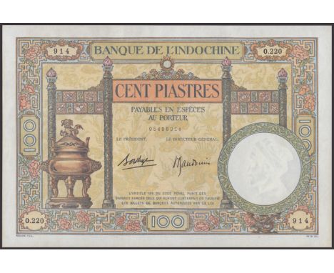 Banque de l’Indochine, French Indochina, 100 Piastres, ND (1936-1939), serial number O.220 914, Borduge and Baudouin signatur