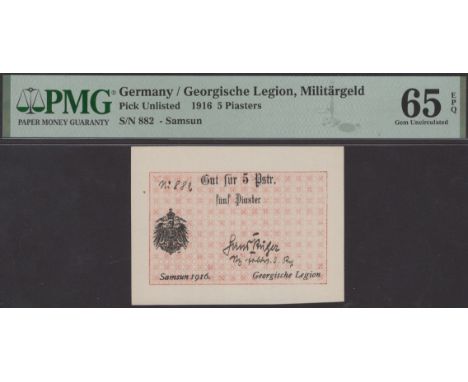 Georgische Legion, 5 Piastres, 1916, serial number 882, manuscript signature in field, in PMG holder 65 EPQ, gem uncirculated
