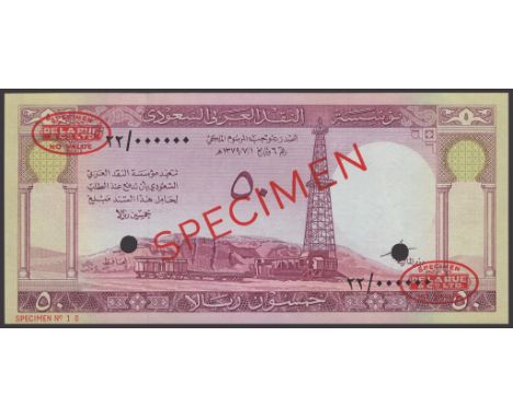 Saudi Arabian Monetary Agency, specimen 50 Riyals, ND (1961), serial number 22/000000, Ali and Rahman signatures, red De La R