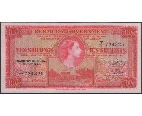 Bermuda Government, 10 Shillings, 1 May 1957, serial number T/1 724324, Lumsden and Davidson signatures, one light central be