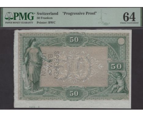 Schweiserische Nationalbank, Switzerland, progressive proof for 50 Franken, ND (1907, First Issue), green and brown, Allegori